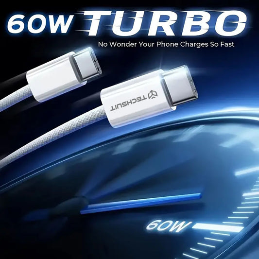 Data- og opladningskabel USB-C - USB-C Techsuit PCB114D, 60W, 1m, Lilla