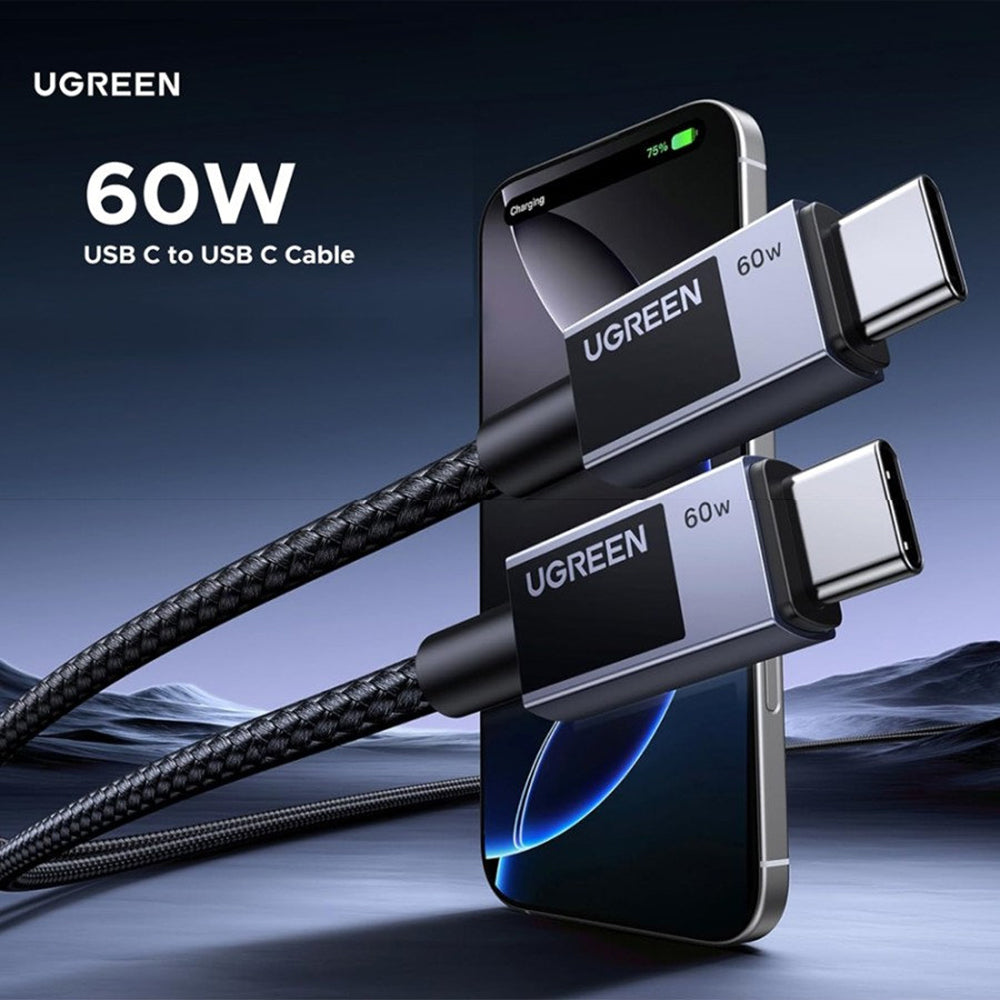 USB-C Data- og Opladningskabel - USB-C UGREEN L524, 60W, 1m, Grå