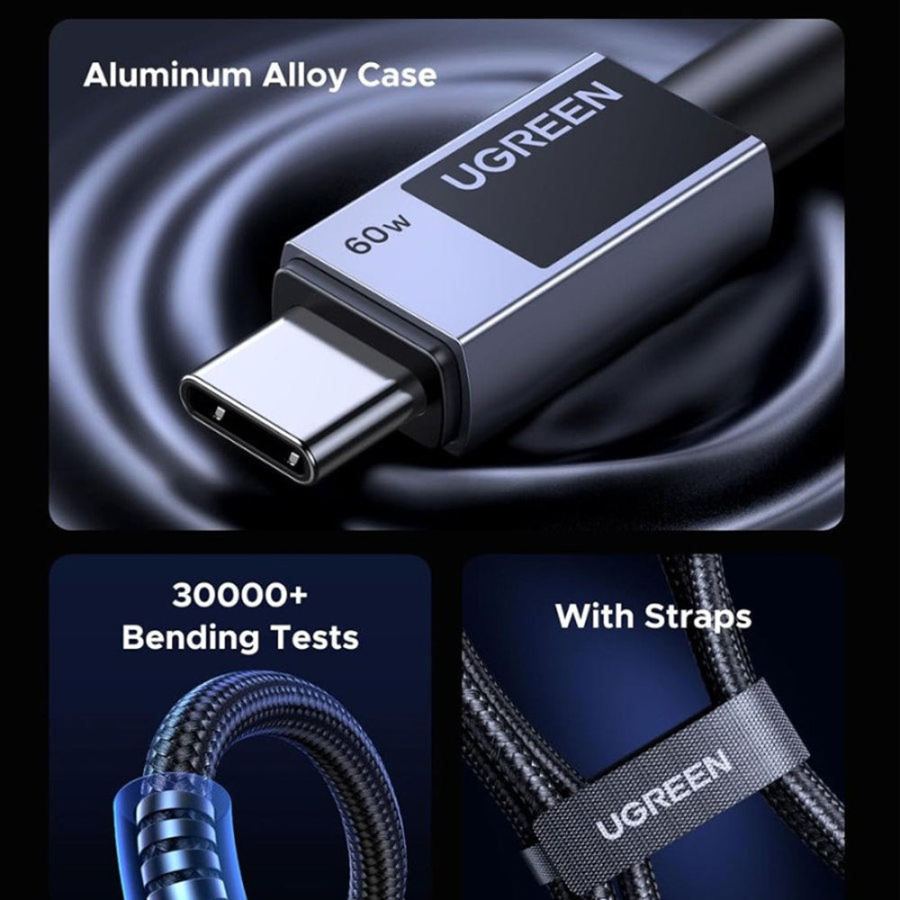 USB-C Data- og Opladningskabel - USB-C UGREEN L524, 60W, 1m, Grå