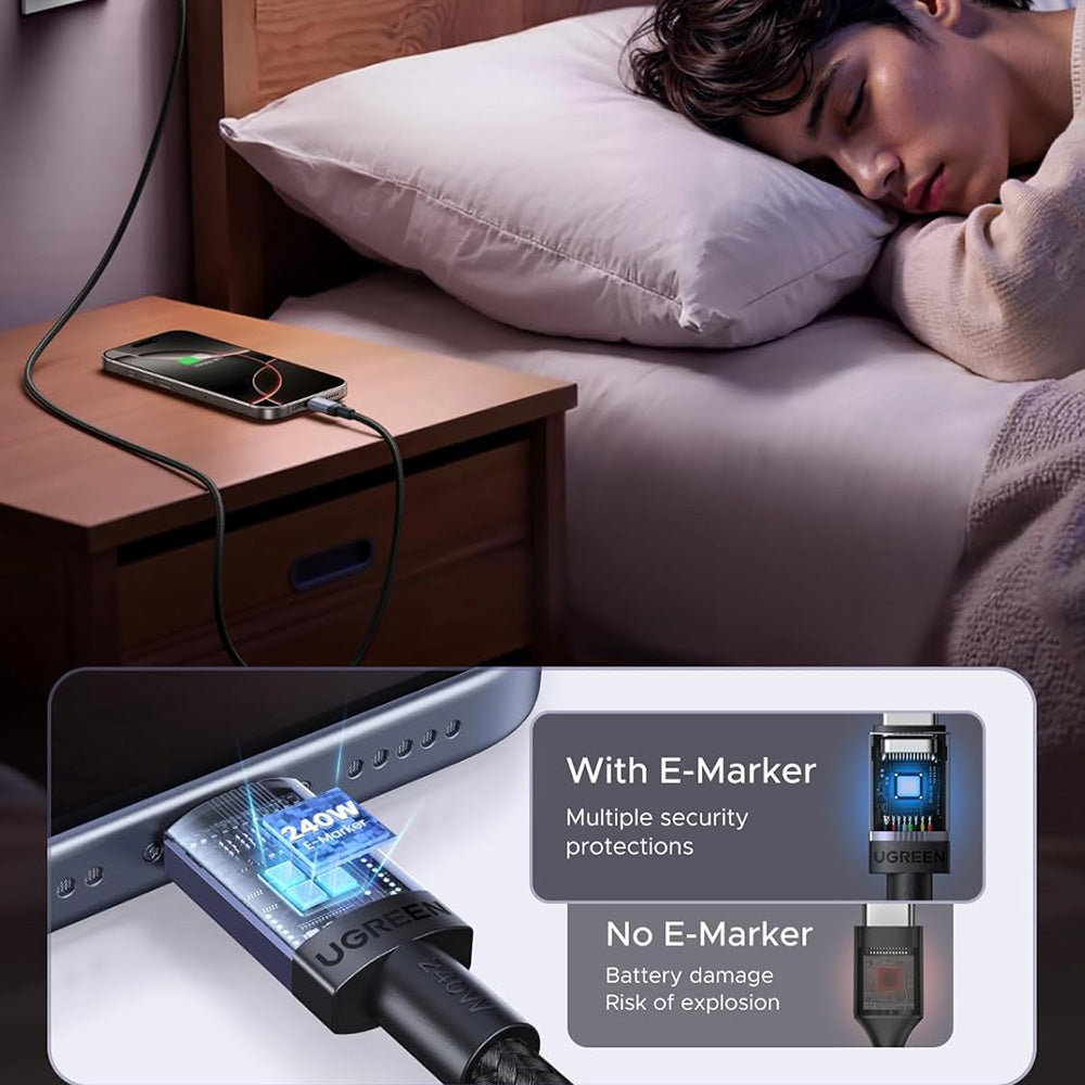 Data- og opladningskabel USB-C - USB-C UGREEN L532, 240W, 2m, Grå