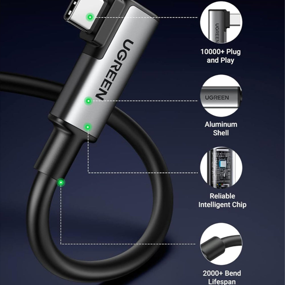 Data- og opladningskabel USB-C - USB-C UGREEN US551 (90629) Vinklet, 60W, 5m, Sort