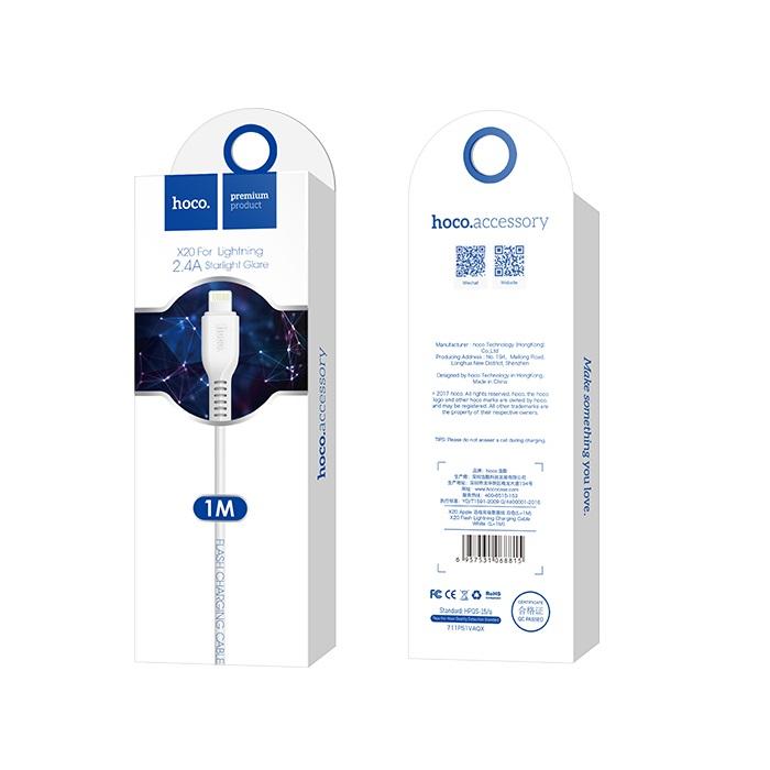 Data- og opladningskabel USB-A - Lightning HOCO Flash X20, 18W, 1m, Hvid
