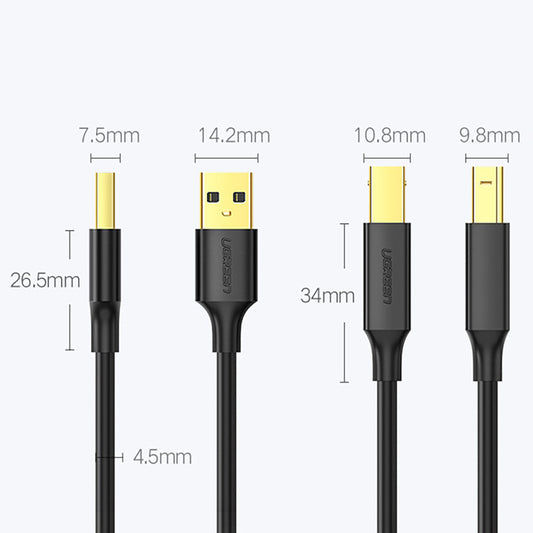 Printerkabel UGREEN US135, USB-A - USB-B, 1 m, sort