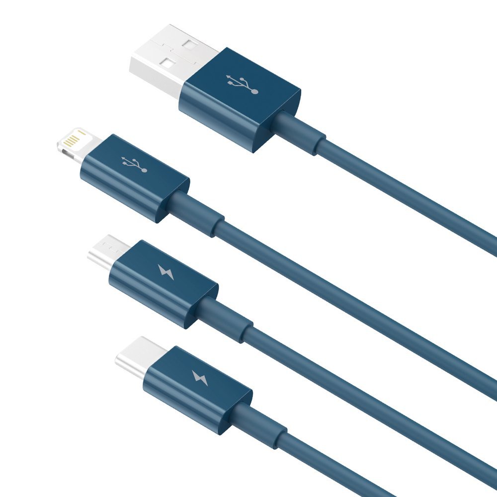 Opladningskabel USB-A - Lightning / microUSB / USB-C Baseus Superior 3in1 Series, 20W, 1,5 m, blå CAMLTYS-03