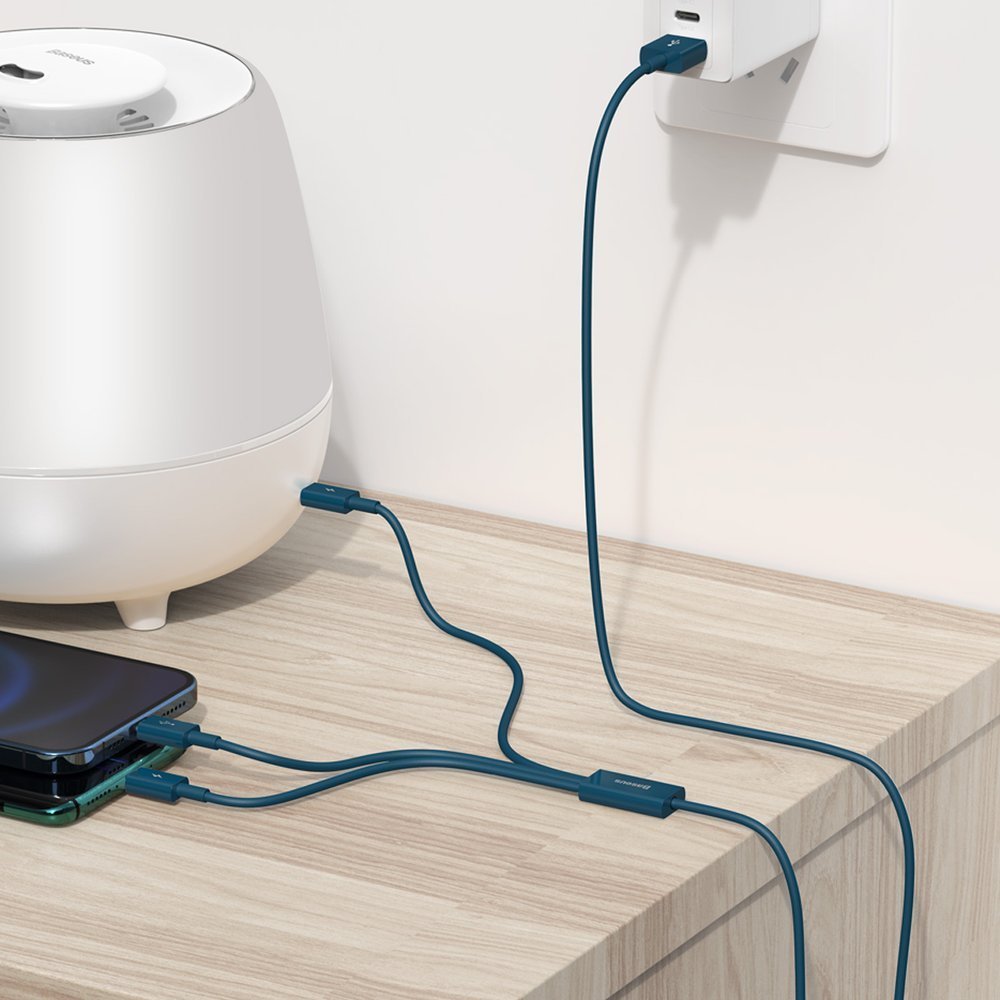 Opladningskabel USB-A - Lightning / microUSB / USB-C Baseus Superior 3in1 Series, 20W, 1,5 m, blå CAMLTYS-03
