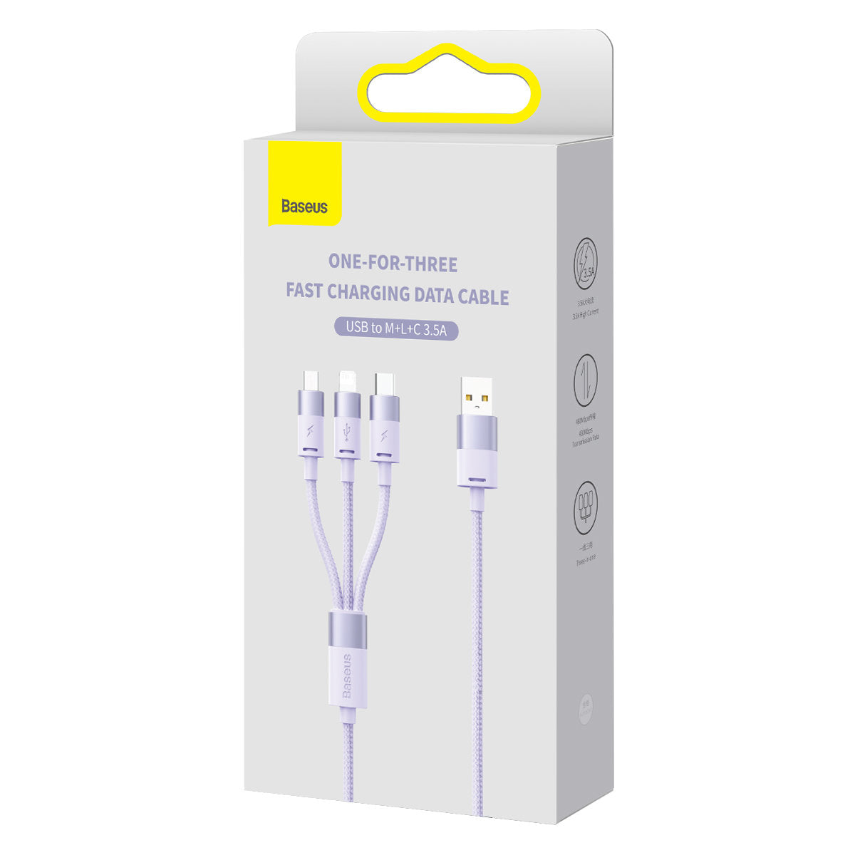 USB-A - Lightning / microUSB / USB-C Baseus StarSpeed 3in1 opladerkabel, 20W, 1.2m, Lilla CAXS000005