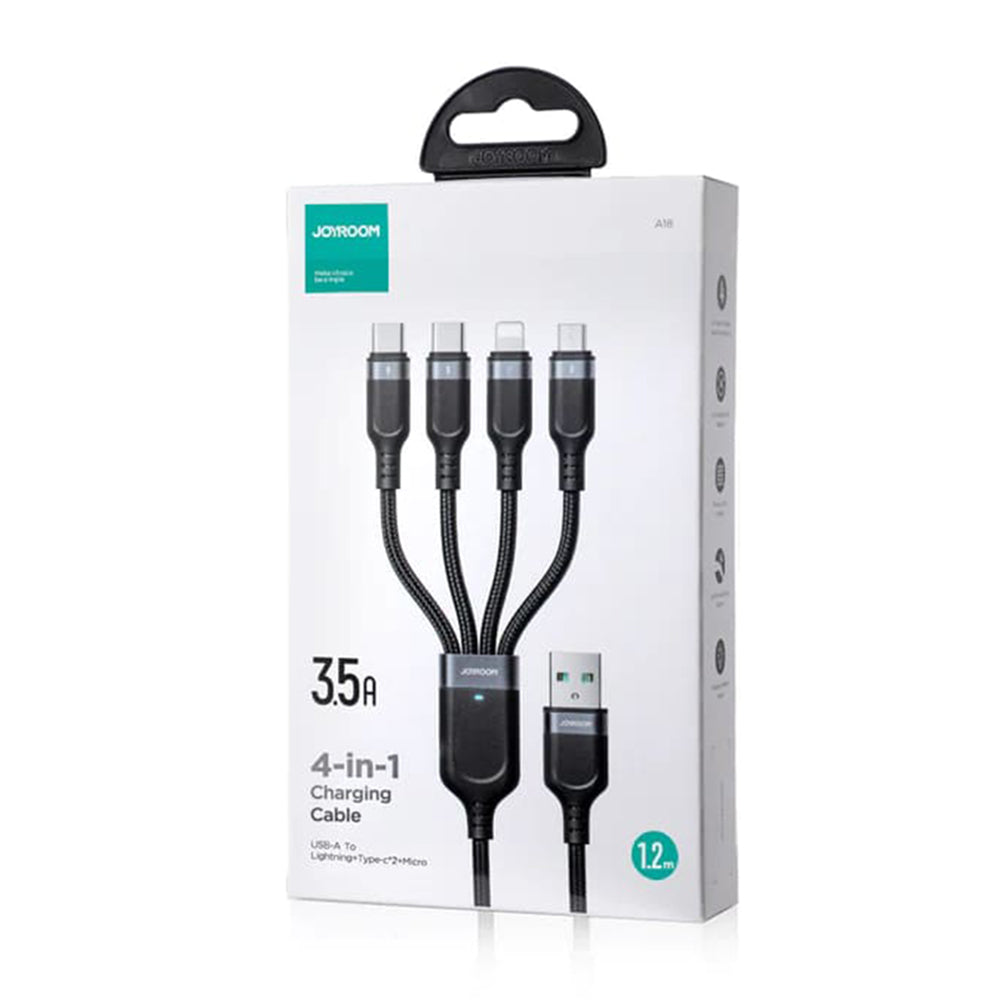 USB-A - Lightning / microUSB / 2 x USB-C Opladningskabel Joyroom S-1T4018A18 4in1, 20W, 1,2m, Sort