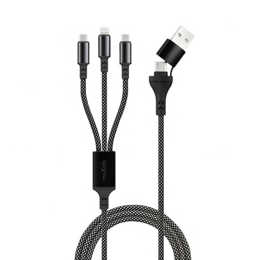 MaXlife 3in1 USB-A / USB-C - Lightning / USB-C MaXlife-opladerkabel, 66W, 1m, sort