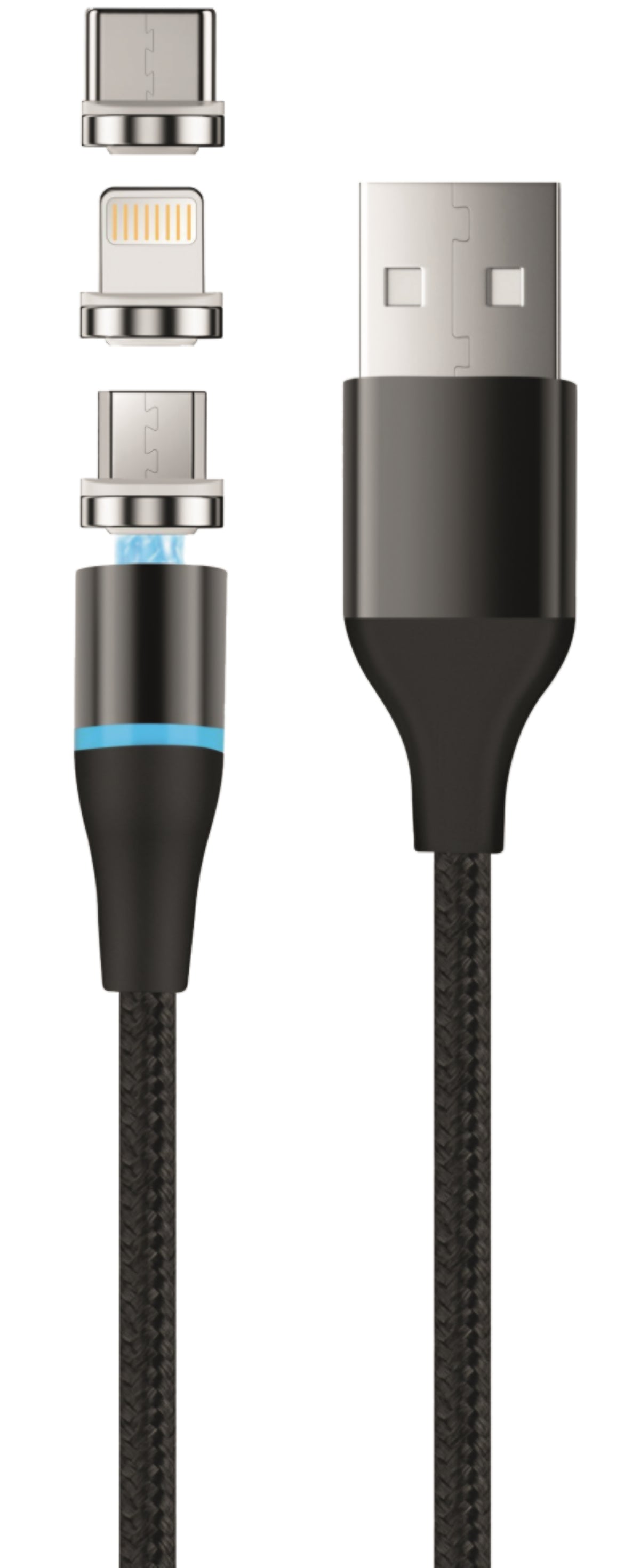USB-A - Lightning / microUSB / USB-C Setty Magnetic DT 3in1 opladerkabel, 12.5W, 1m, Sort