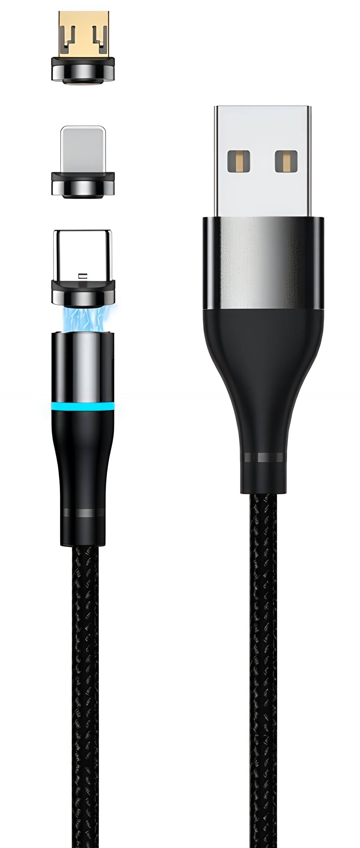 USB-A - Lightning / microUSB / USB-C Setty Magnetic 3in1 opladerkabel, 10W, 1m, Sort