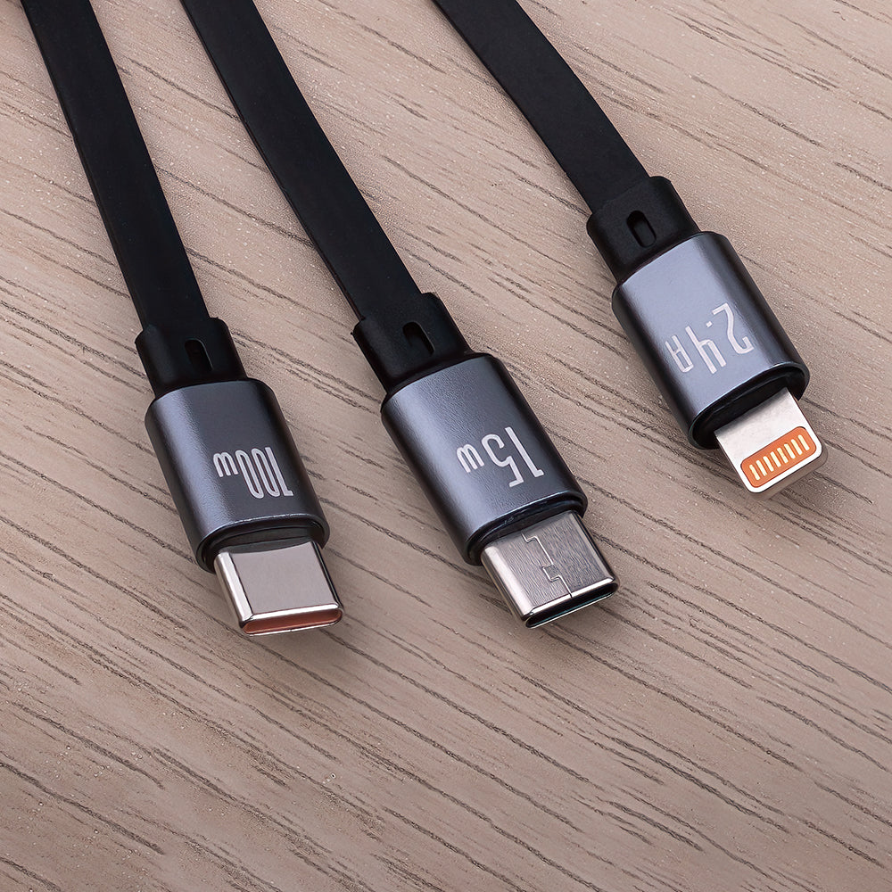 Opladerkabel USB-A - Lightning / 2 x USB-C Forever 3in1, 100W, 1.2m, Sort