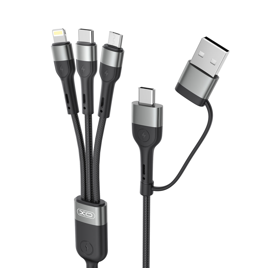Opladningskabel USB-A / USB-C - Lightning / microUSB / USB-C XO Design NB254 3in1, 60W, 1,2m, Sort
