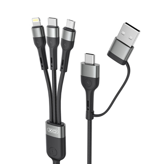 Opladningskabel USB-A / USB-C - Lightning / microUSB / USB-C XO Design NB254 3in1, 60W, 1,2m, Sort