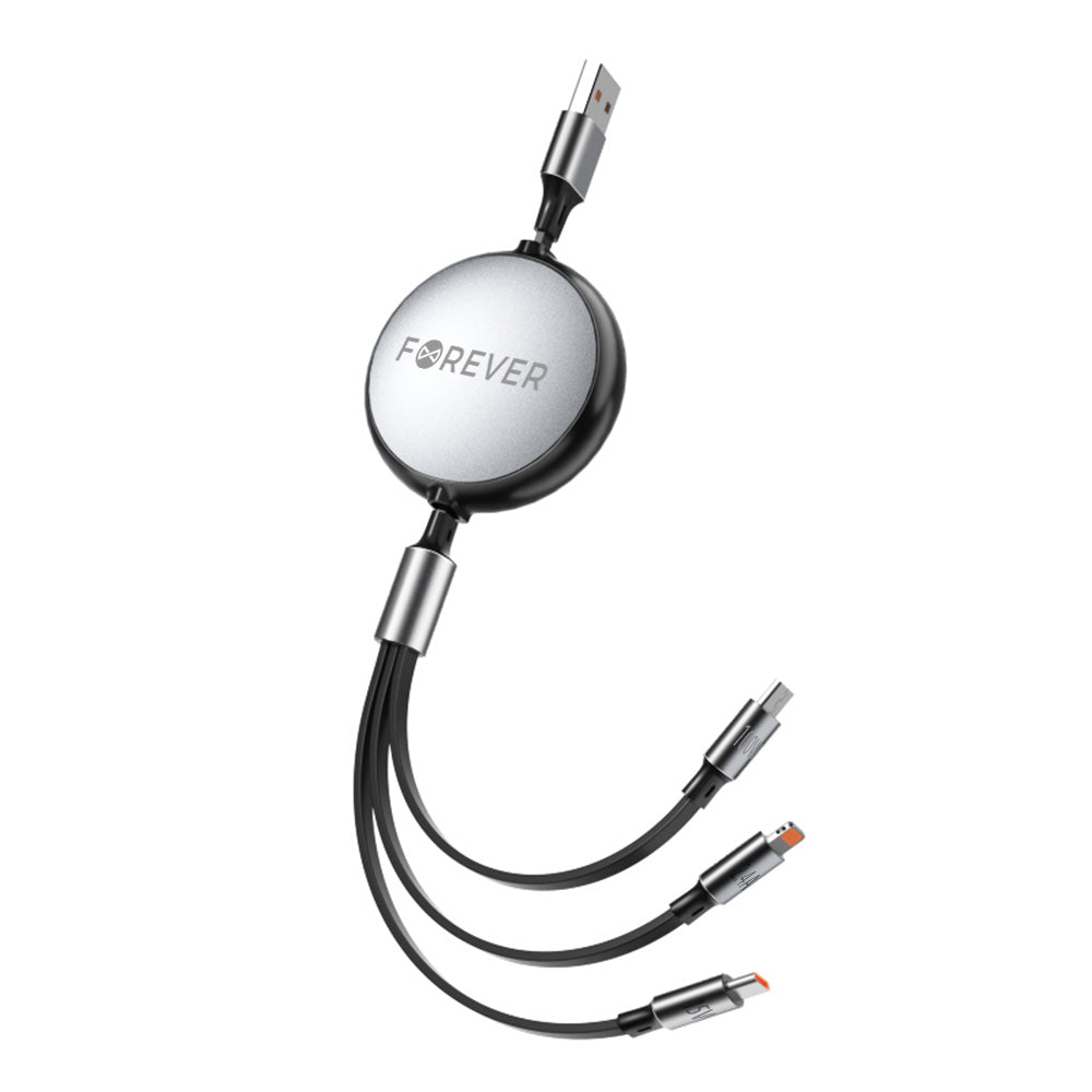 Opladerkabel USB-A - Lightning / 2 x USB-C Forever 3in1, 100W, 1.2m, Sort