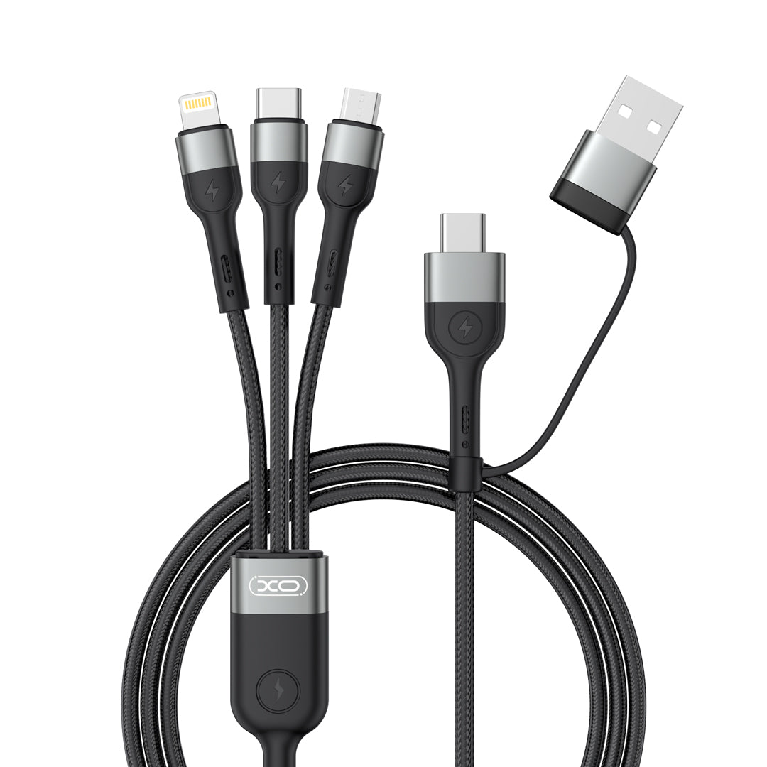 Opladningskabel USB-A / USB-C - Lightning / microUSB / USB-C XO Design NB254 3in1, 60W, 1,2m, Sort