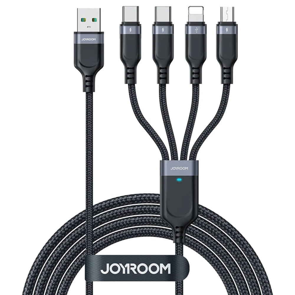 USB-A - Lightning / microUSB / 2 x USB-C Opladningskabel Joyroom S-1T4018A18 4in1, 20W, 1,2m, Sort