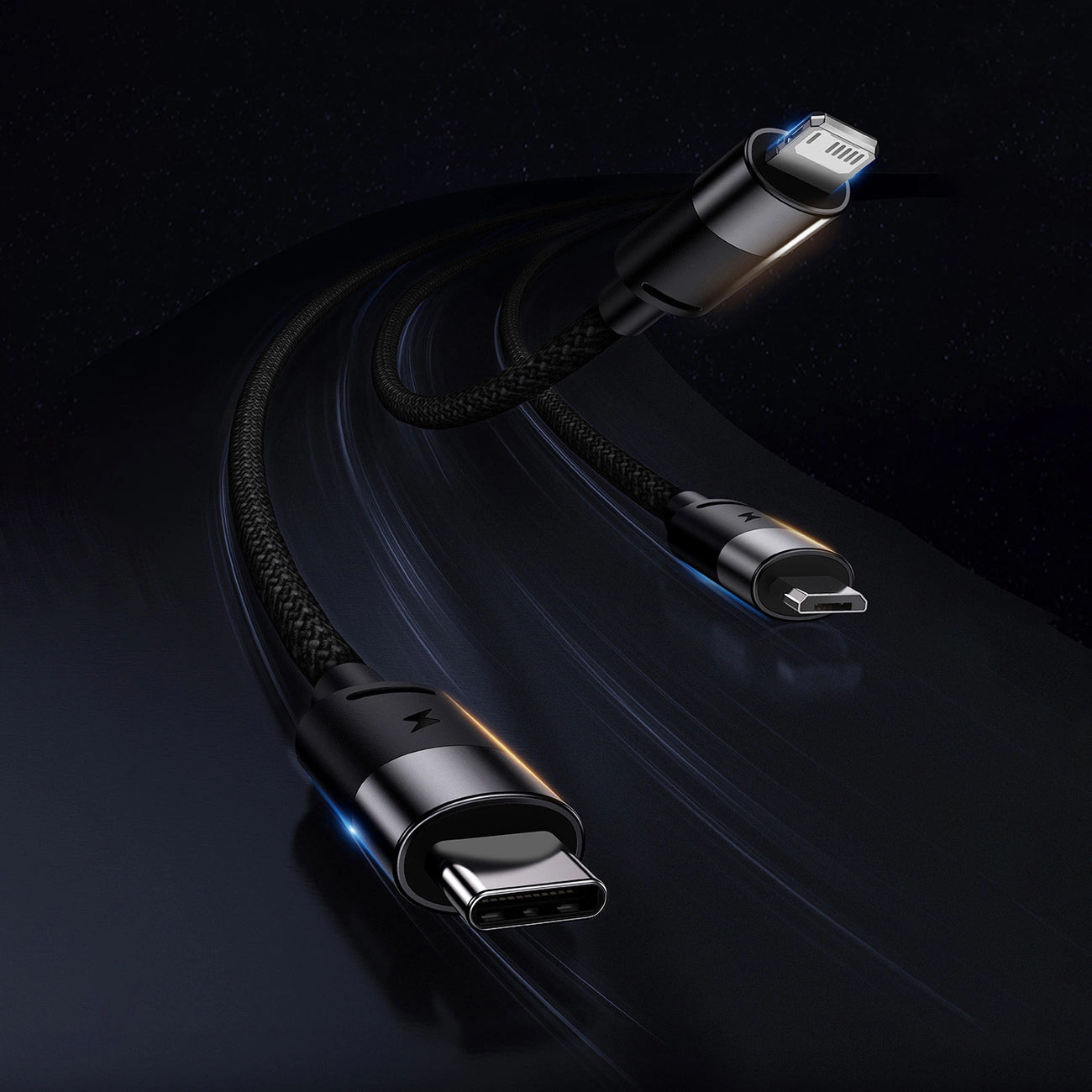 USB-A Charging Cable - Lightning / microUSB / USB-C Baseus StarSpeed 3in1, 20W, 1.2m, Black CAXS000001