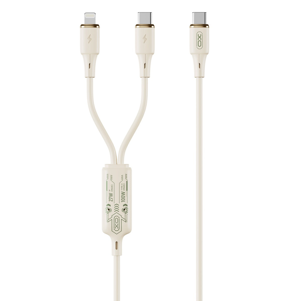 USB-C - Lightning / USB-C XO Design NB-Q262 2in1 opladerkabel, 100W, 1.2m, Beige