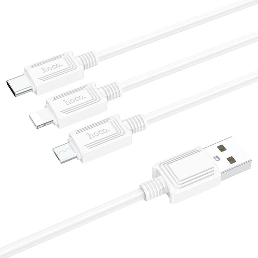 Opladningskabel USB-A - Lightning / microUSB / USB-C HOCO X74 3in1, 18W, 1m, Hvid