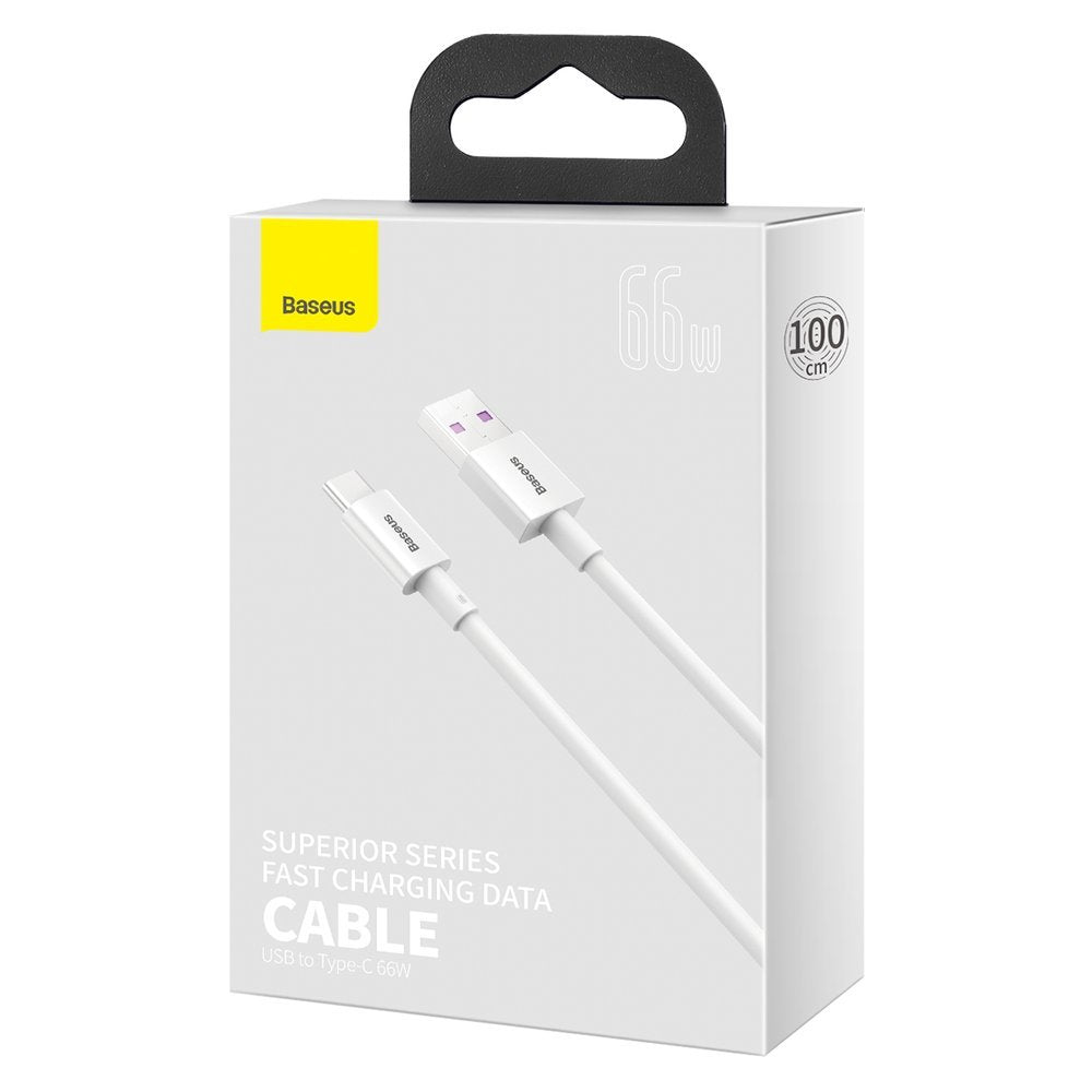 Data- og opladningskabel USB-A - USB-C Baseus Superior Series, 66W, 1m, hvid CATYS-02
