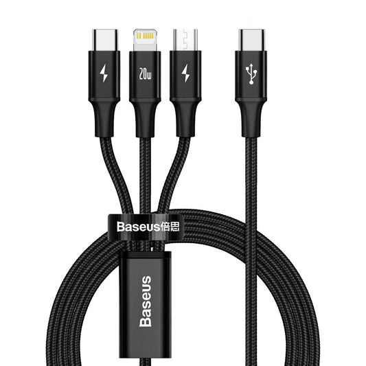USB-C - Lightning / microUSB / USB-C Baseus Rapid 3in1, 20W, 1,5m, Sort CAMLT-SC01