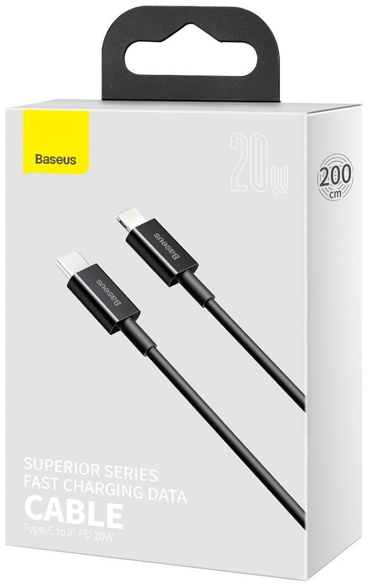 Data- og opladningskabel USB-C - Lightning Baseus Superior Series, 20W, 2m, sort CATLYS-C01