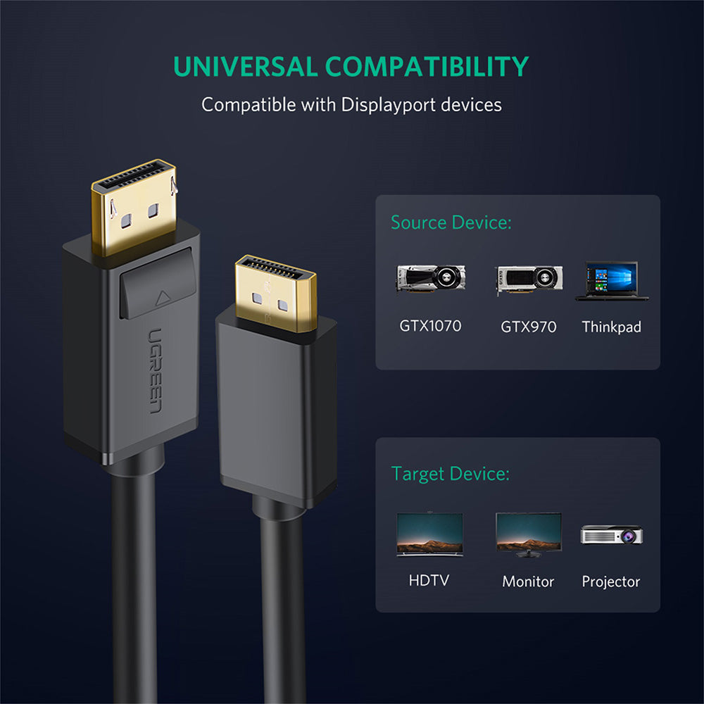 UGREEN DP102 Video Kabel, DisplayPort - DisplayPort, 4K, 2m, Sort