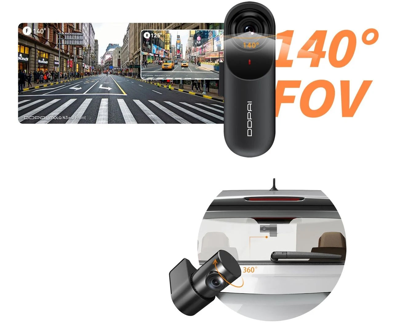 For- og bagkamera til bil DDPAI mola N3 Pro 2026, 1600P, Wi-Fi