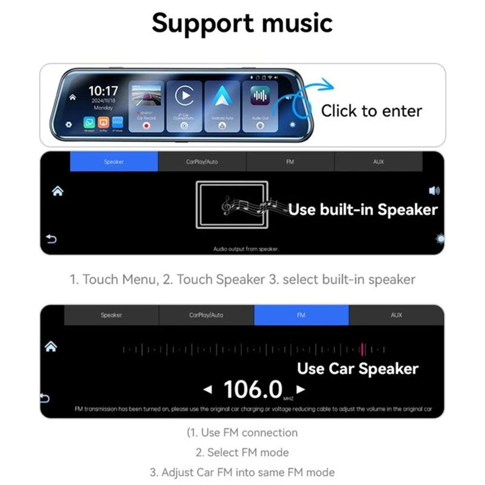 Yesido KM24 Bil Kamera med Carplay / Android Auto, 4K, Skærm 9.66 tommer