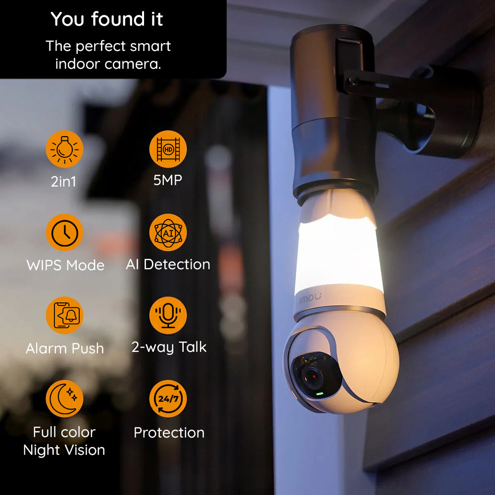 Imou Bulb Overvågningskamera, Wi-Fi, 2K, Indendørs IPC-S6DP-5M0WEB-E27
