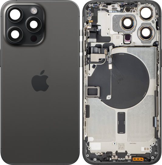 Batteridæksel Apple iPhone 15 Pro Max, Med Midterkabinet, Sort (Black Titanium), Swap