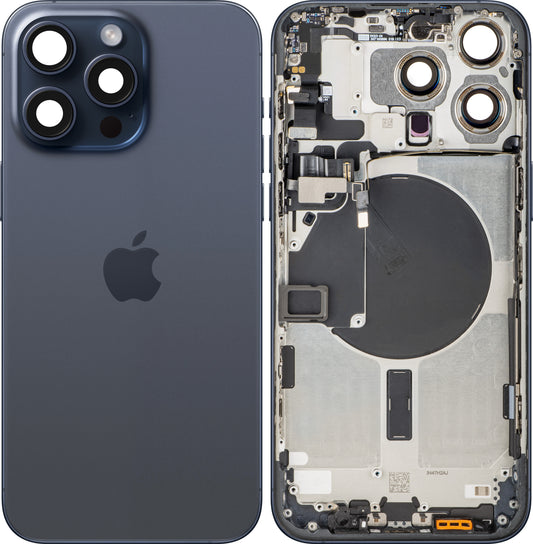 Batteridæksel Apple iPhone 15 Pro Max, Med Midterkabinet, Blå (Blue Titanium), Swap