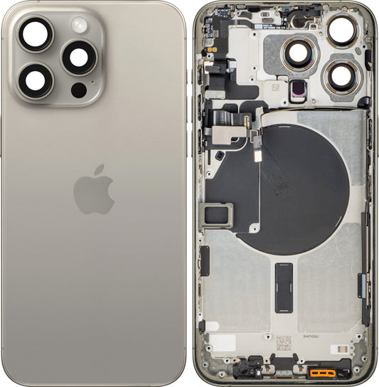 Batteridæksel Apple iPhone 15 Pro Max, Med Midterkabinet, Beige (Natural Titanium), Swap