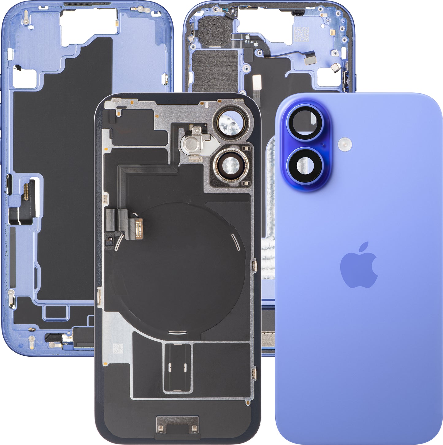 Batteridæksel Apple iPhone 16, Med Midterkabinet, Fulde Dele, Blå (Ultramarin), Bytte