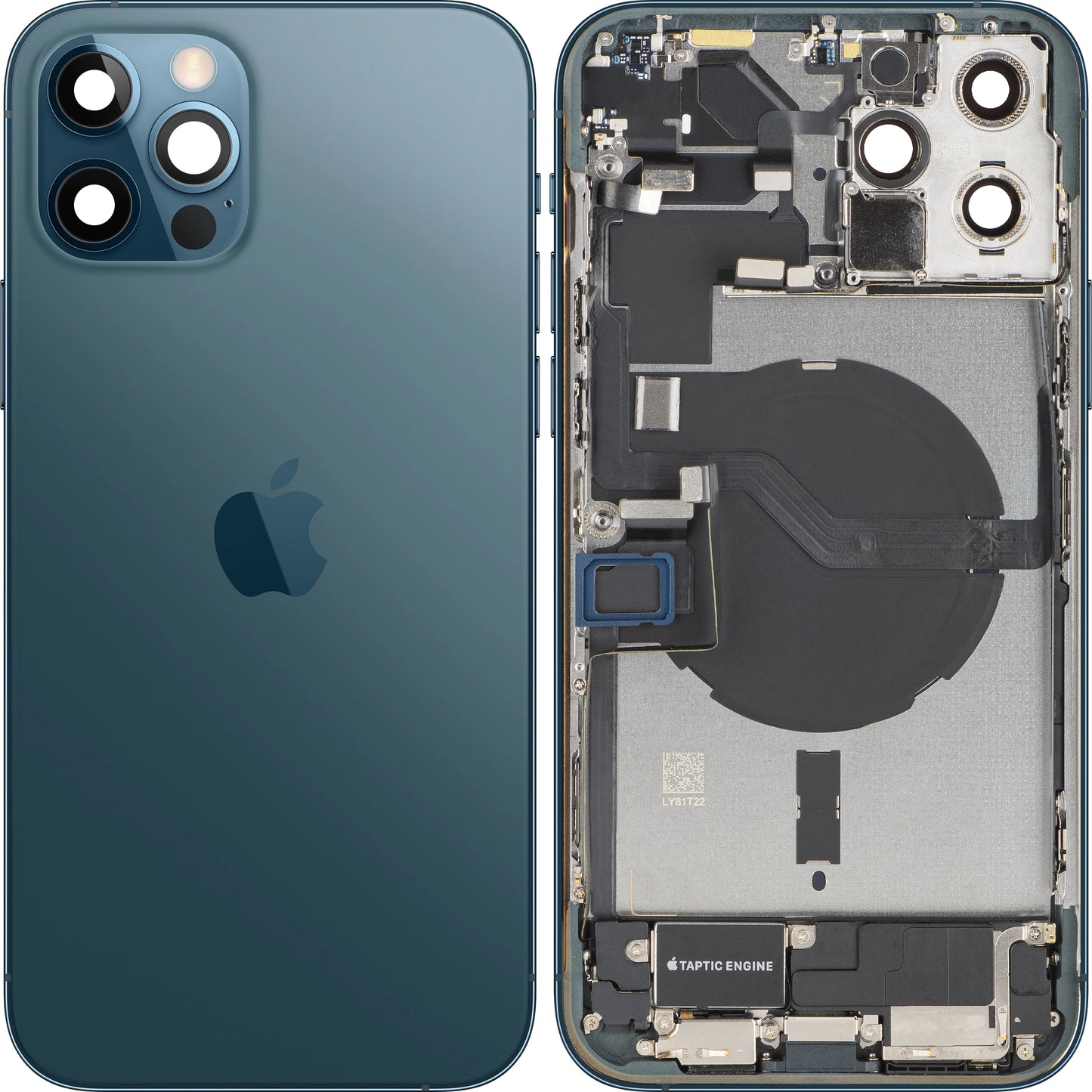 Batteridæksel Apple iPhone 12 Pro, Med Midterkabinet, Fulde Dele, Blå (Pacific Blue), Swap