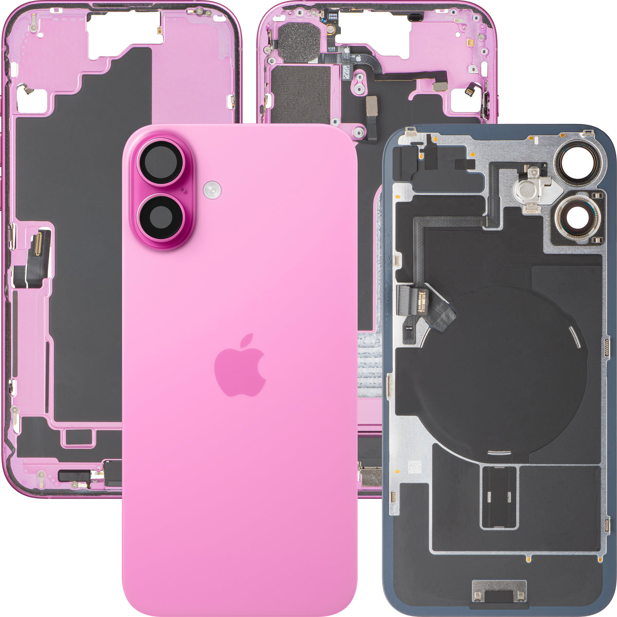 Batteridæksel Apple iPhone 16 Plus, med midterhus, komplette dele, pink, premium swap