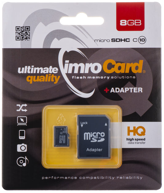 microSDHC-hukommelseskort Imro, 8Gb, klasse 10, med MicroSD10/8G-adapter