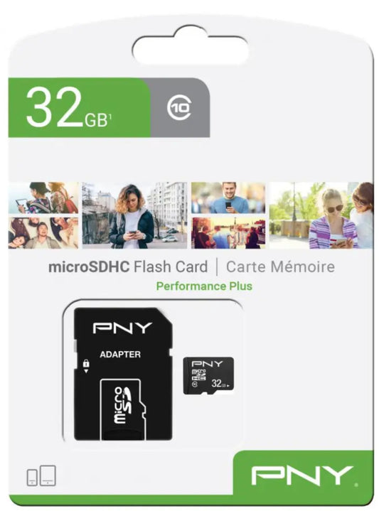 Hukommelseskort microSDHC PNY Performance Plus, 32Gb, med adapter P-SDU32G10PPL-GE
