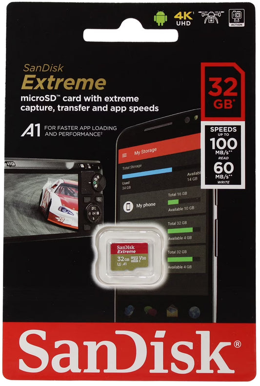 SanDisk Extreme microSDHC-hukommelseskort, 32Gb, Klasse 10 / UHS-1 U3 SDSQXAF-032G-GN6MN