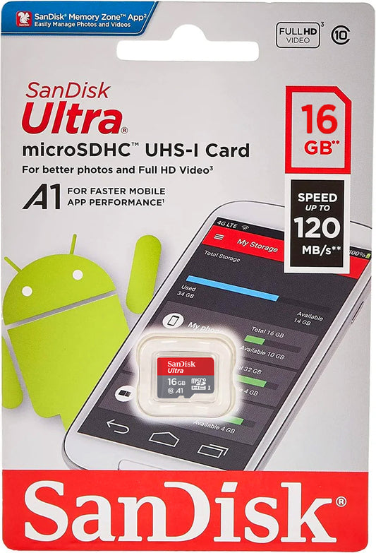 SanDisk Ultra Android A1 microSDHC hukommelseskort, 16 GB, Klasse 10 / UHS-1 U1 SDSQUAR-016G-GN6MN