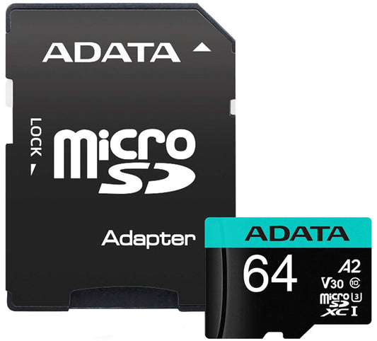 Adata Premier Pro microSDXC hukommelseskort, 64GB, Klasse 10 / UHS-1 U3, med adapter AUSDX64GUI3V30SA2-RA1