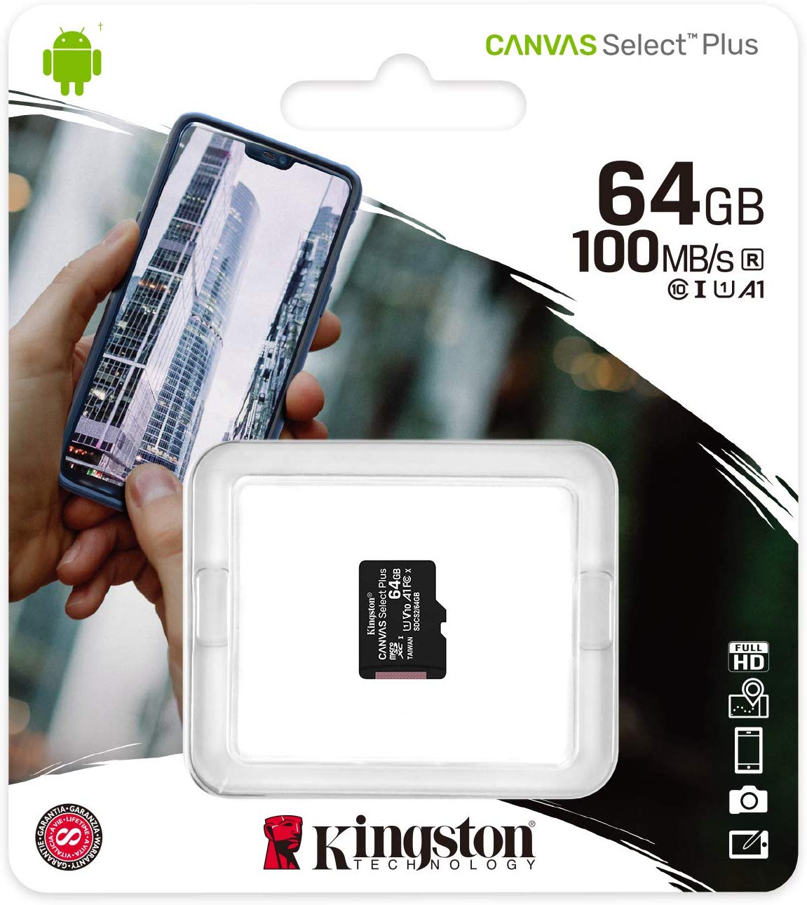 Kingston Canvas Select Plus, 64Gb, Klasse 10 / UHS-1 U1 SDCS2/64GBSP microSDXC-hukommelseskort