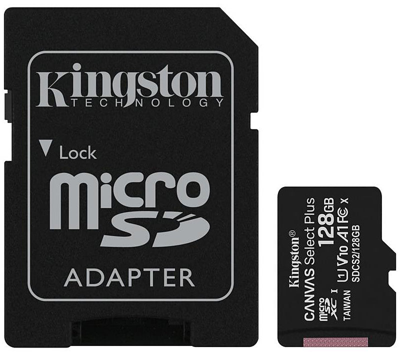 Kingston Canvas Select Plus Android A1 microSDXC-hukommelseskort Kingston Canvas Select Plus Android A1, 128Gb, klasse 10 / UHS-1 U1, med SDCS2/128GB-adapter