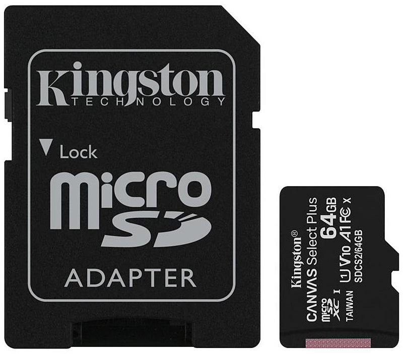 Kingston Canvas Canvas Select Plus Android A1, 64Gb, Class 10 / UHS-1 U1, microSDXC-hukommelseskort Kingston Canvas Select Plus Android A1, 64Gb, Class 10 / UHS-1 U1, med SDCS2/64GB-adapter