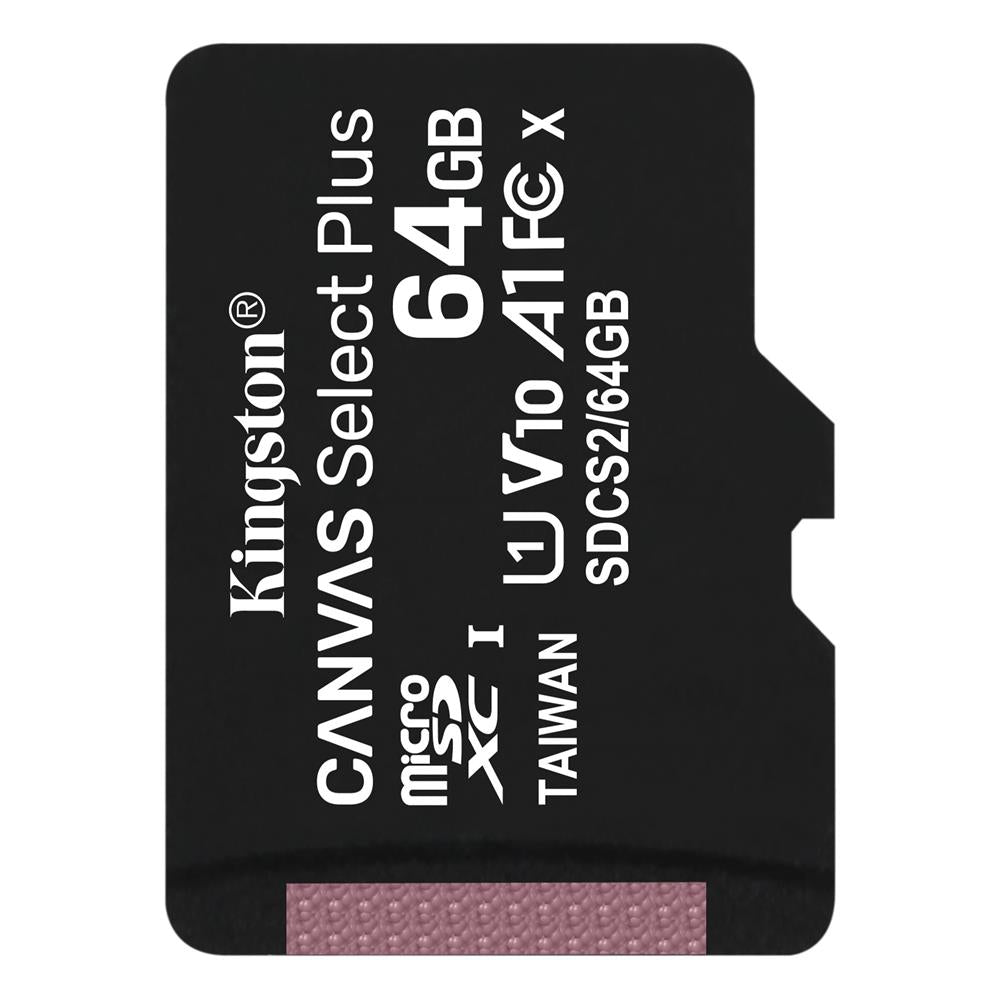 Kingston Canvas Select Plus, 64Gb, Klasse 10 / UHS-1 U1 SDCS2/64GBSP microSDXC-hukommelseskort