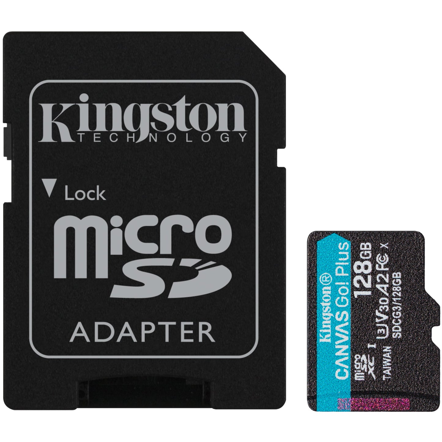 microSDXC Kingston Canvas Go Plus Android A2 hukommelseskort, 128GB, Klasse 10 / UHS-1 U3, med adapter SDCG3/128GB