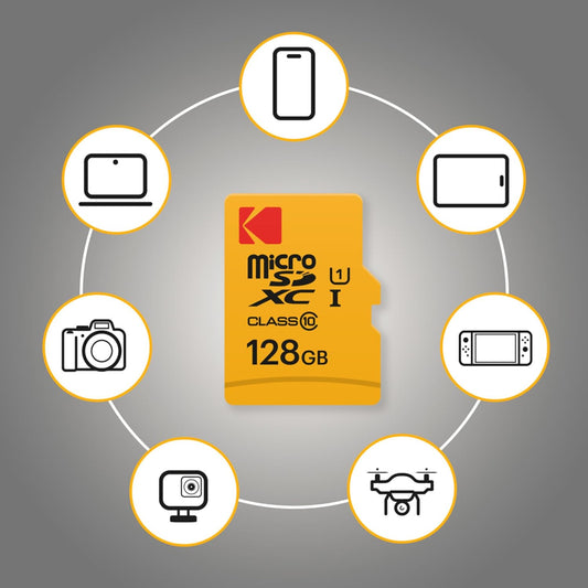 Hukommelseskort microSDXC Kodak Premium Performance, 128Gb, Klasse 10 / UHS-1 U1, Med Adapter EKMSDM128GXC10K