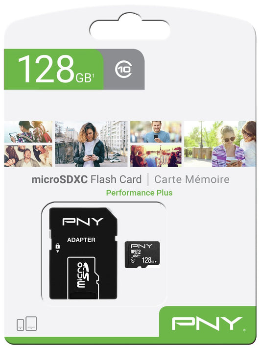 PNY Performance Plus microSDXC hukommelseskort, 128Gb, Klasse 10, Med Adapter P-SDU12810PPL-GE