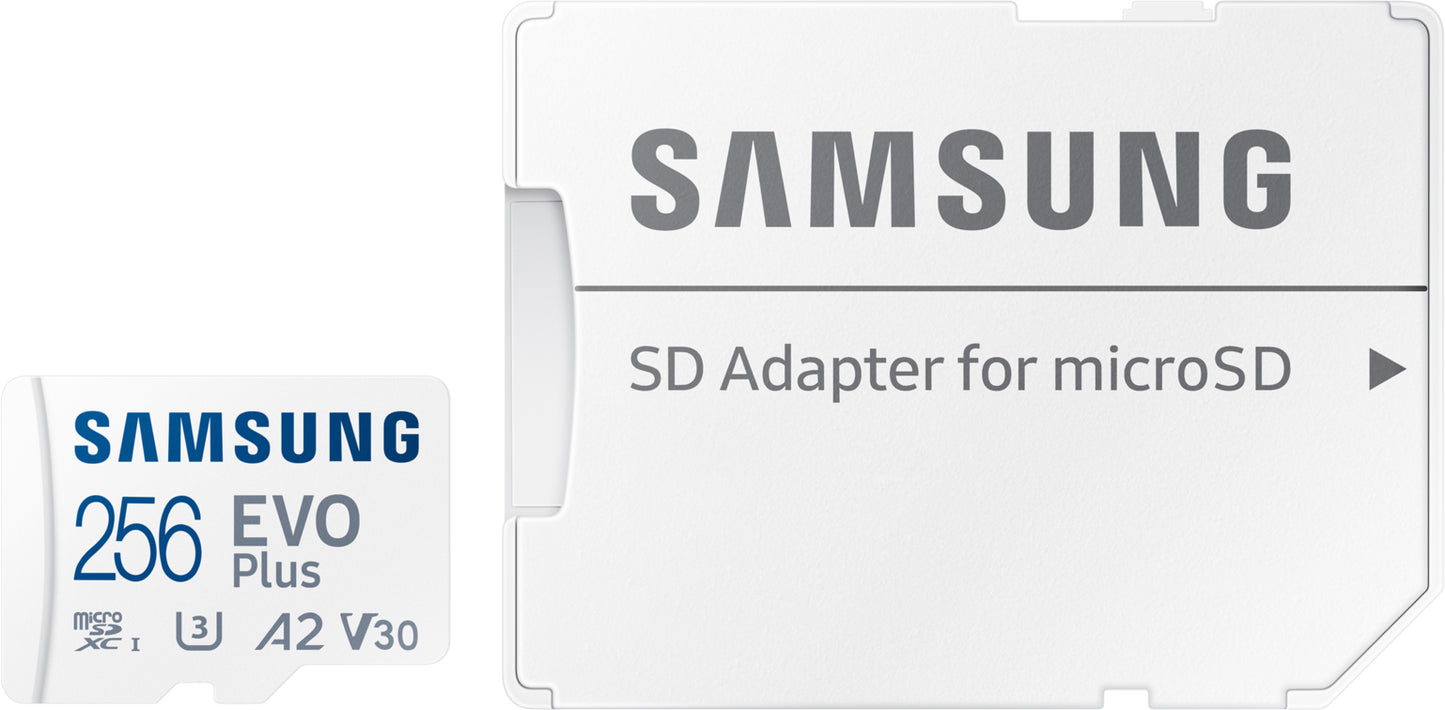 Samsung Evo Plus microSDXC hukommelseskort, 256Gb, Klasse 10 / UHS-1 U3, med adapter MB-MC256SA/EU