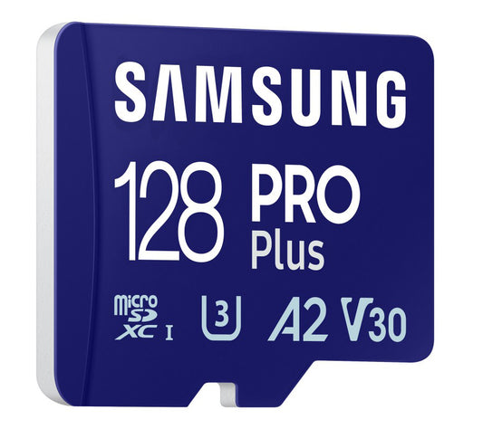 Samsung PRO Plus microSDXC hukommelseskort, 128GB, Klasse 10 / UHS-1 U3, med kortlæser MB-MD128SB/WW